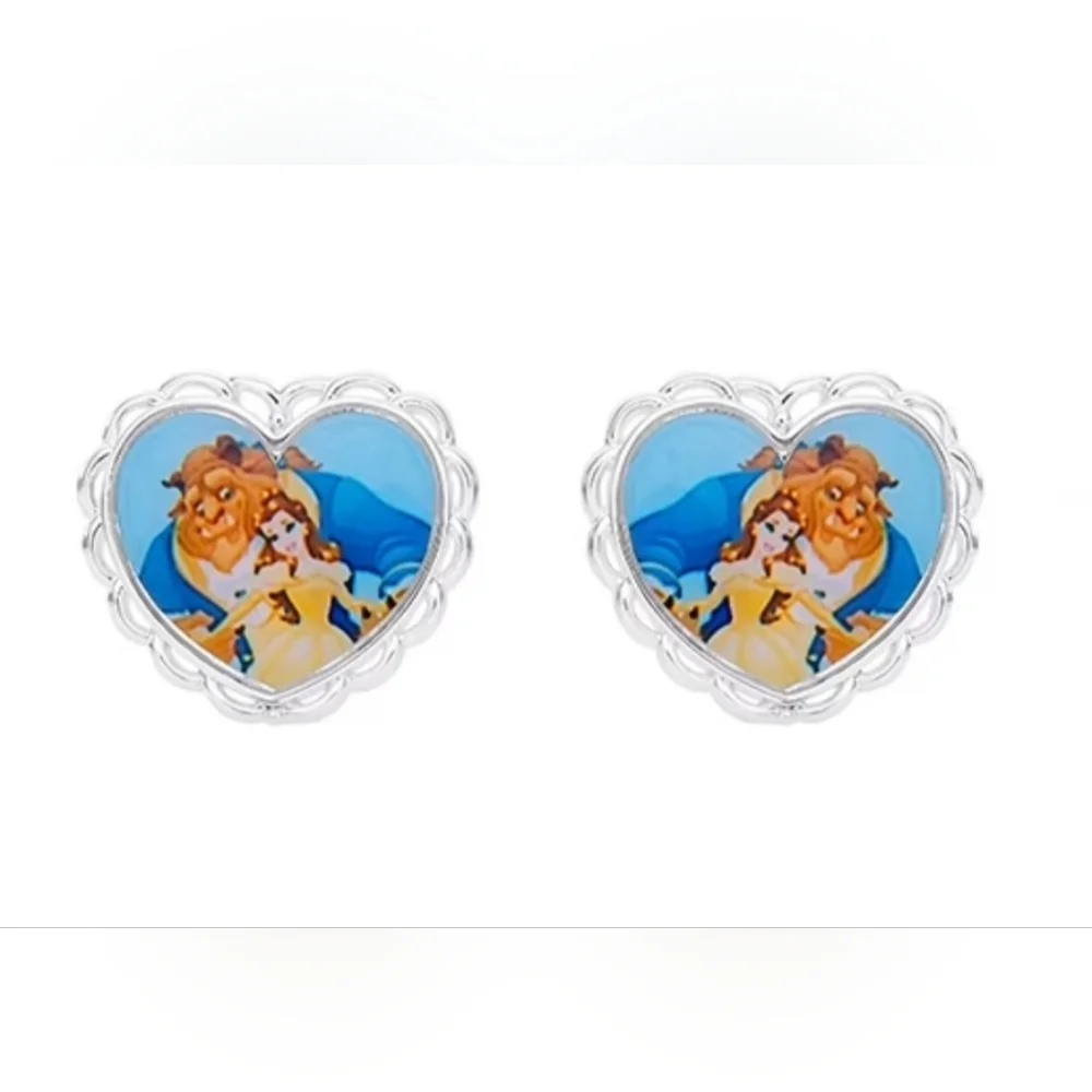 ✨️New Disney Princess Belle Beauty & The Beast Silver Plated Heart Stud Earrings